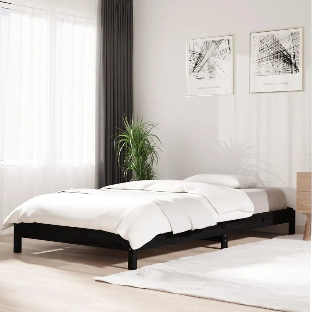 Lit empilable en pin massif noir 90x200 cm - sans matelas
