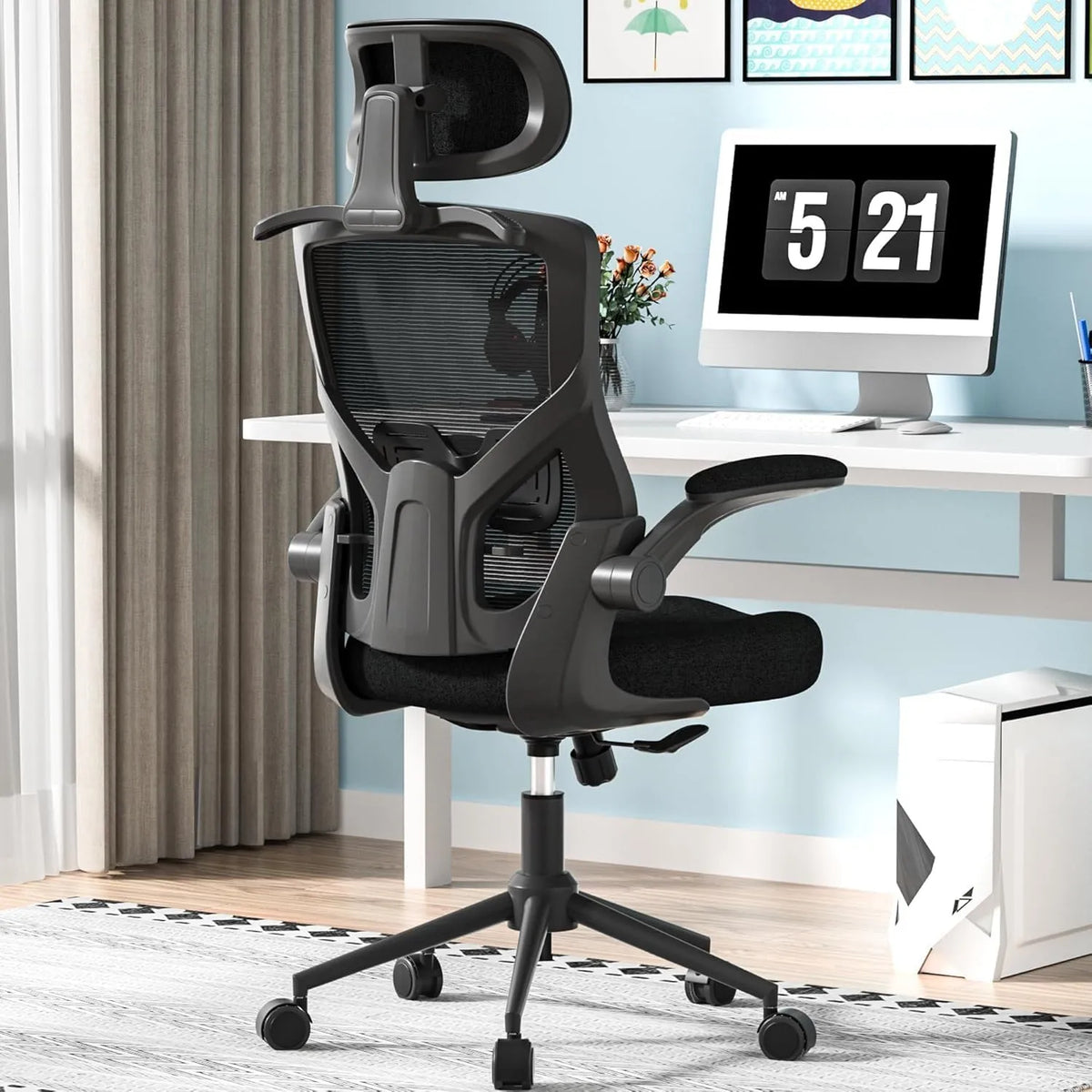 Chaise de Bureau Ergonomique avec Support Lombaire et Appui-Tête Réglable