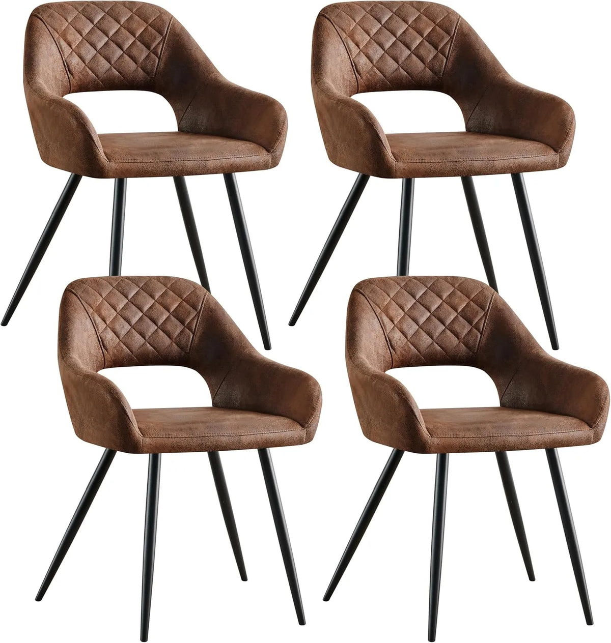 Ensemble de 4 chaises en daim avec dossier ouvert et pieds métalliques