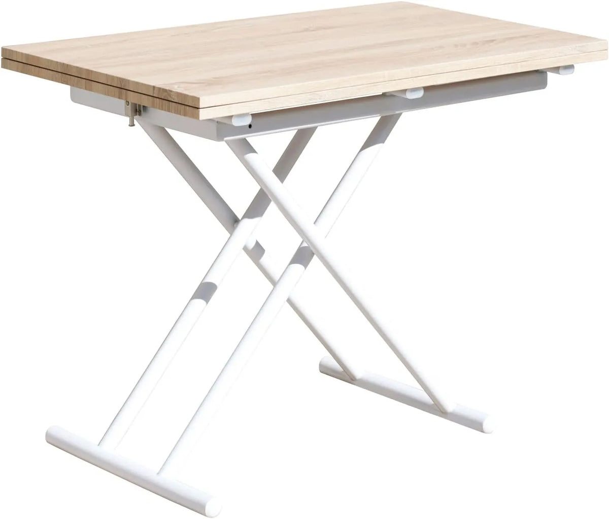 Table basse rectangulaire extensible en chêne avec pieds blancs - 100x50-100 cm