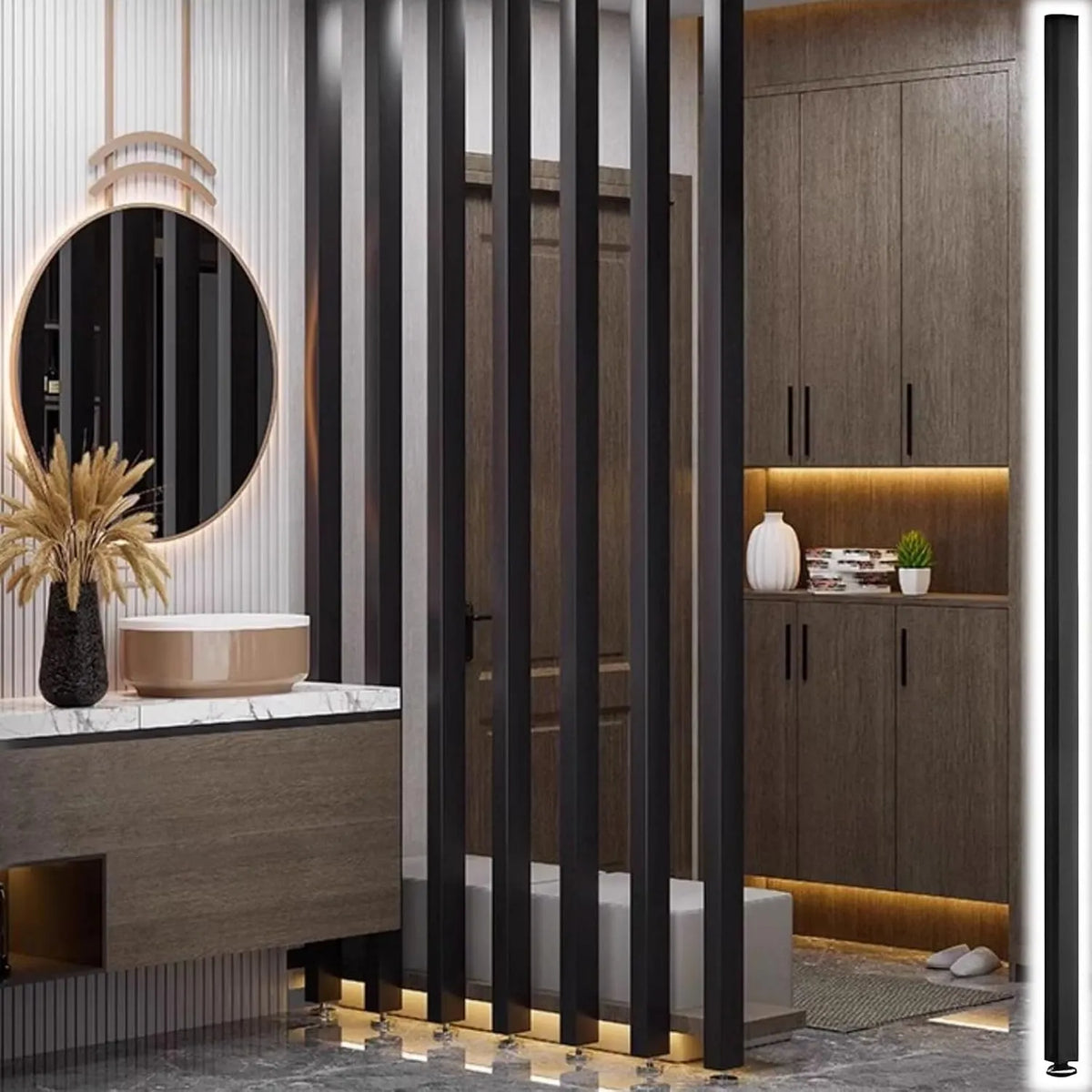 Séparateur d'Espace en Bois Réglable 70-240 cm - Écran Intimité Sol-Plafond Élegant pour Maison et Bureau