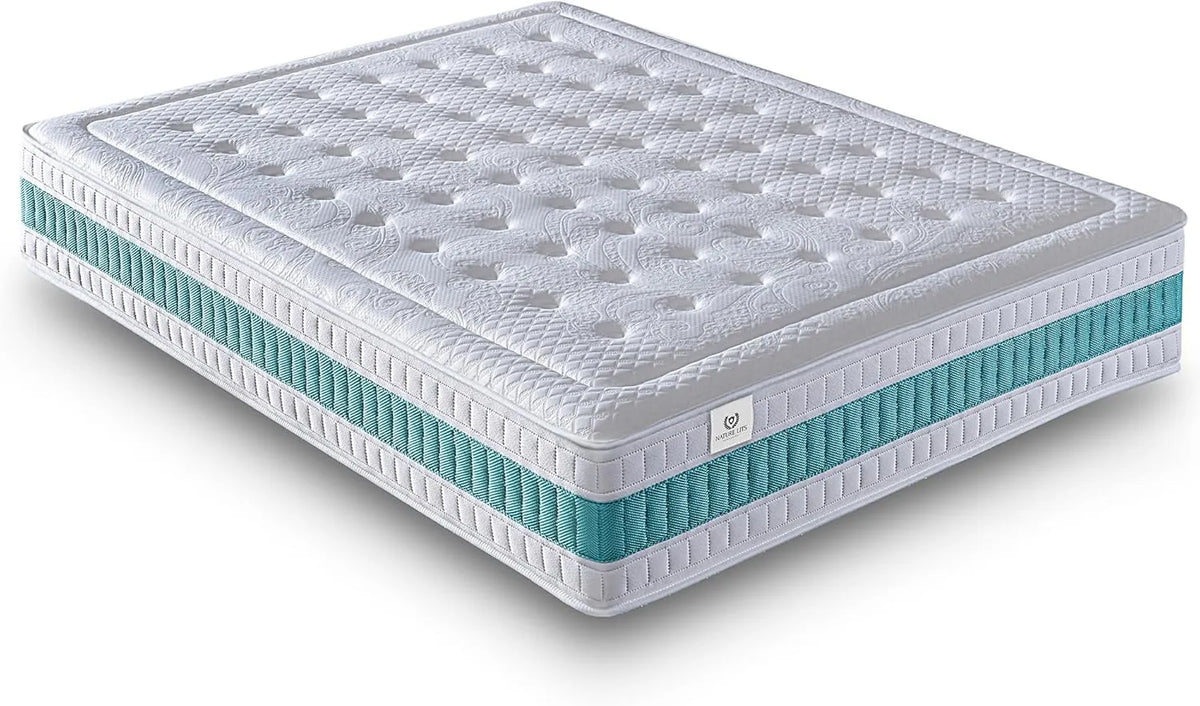 Matelas Double 140x200 cm Hybride Serene, Hiver/Été, Hypoallergénique, Anti-Acariens, Respirant, Ressorts Ensachés, Fermeté Moyenne, Épaisseur 30 cm