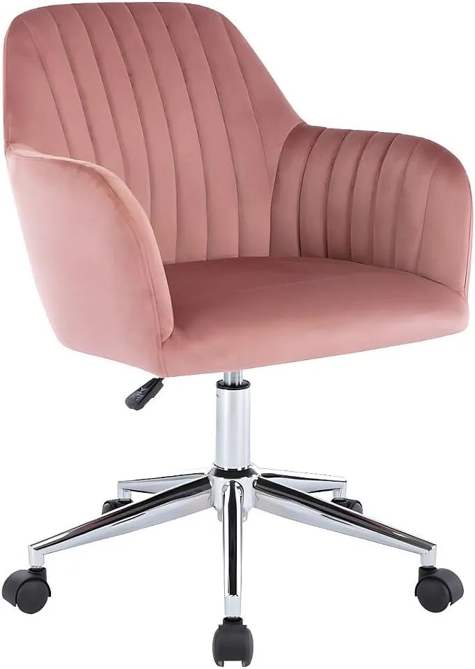 Chaise de Bureau Élégante en Velours Rose avec Réglage en Hauteur - Eleana
