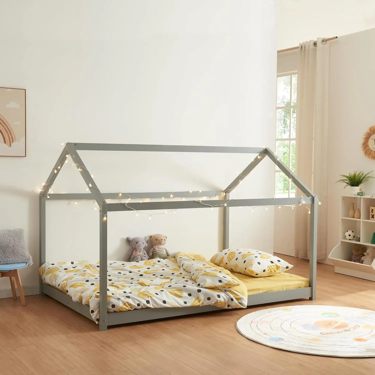Maisonnettes Enfant Lit Double en Bois de Pin Gris 140x200 cm