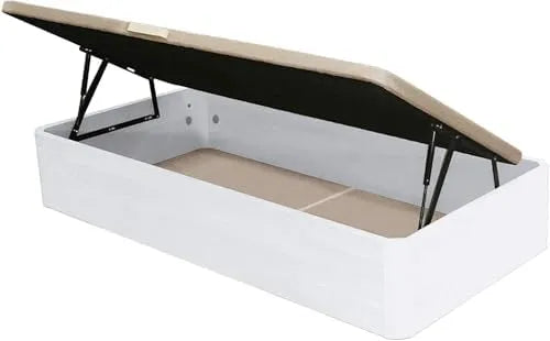 Lit Coffre 90x190 cm Blanc avec Levage Latéral et Grand Espace de Rangement