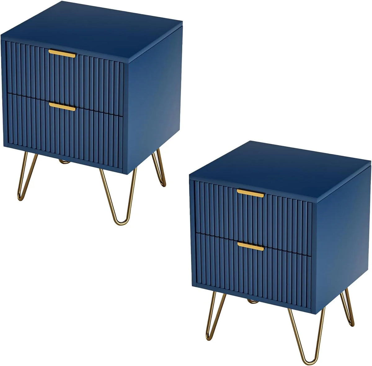 Ensemble de 2 tables de chevet modernes avec 2 tiroirs et pieds en métal, table d'appoint pour chambre et salon