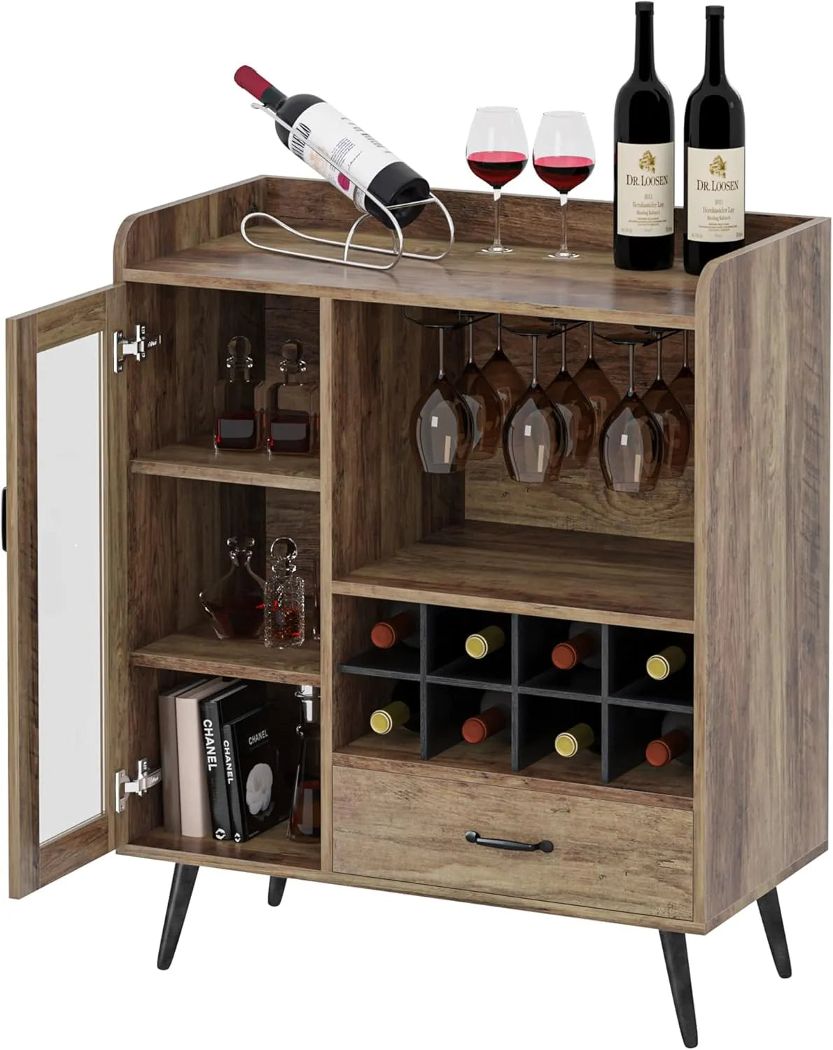 Buffet de Bar à Vin avec Étagères et Tiroir pour Salon, Salle à Manger et Cuisine