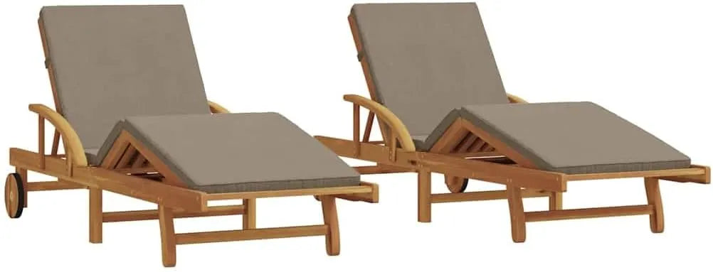 Chaises Longues en Bois d'Acacia Taupe - Ensemble de 2, Ajustables et Confortables