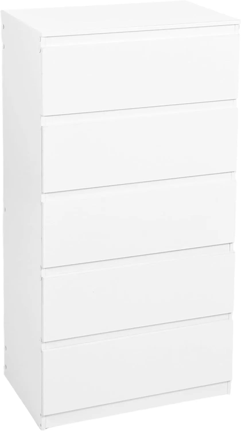 Commode Blanche en Bois 60 cm avec 5 Tiroirs, Rangement Vêtements pour Chambre, Bureau et Salon