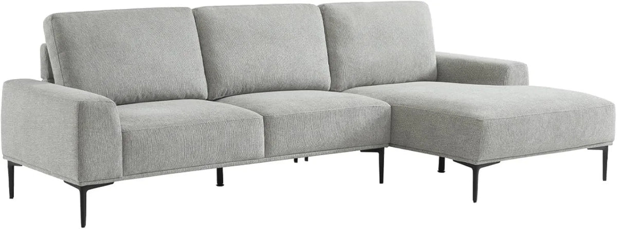 Canapé d'Angle Droit 3 Places en Tissu Gris Clair avec Structure en Métal Noir