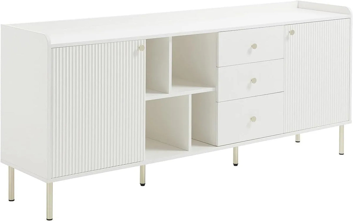 Buffet LUNAOR avec 2 Portes, 3 Tiroirs et 4 Niches - Blanc & Doré