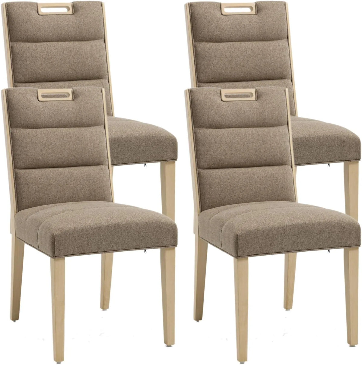 Ensemble de 4 Chaises de Salle à Manger en Lin avec Pieds en Bois, Design Ergonomique et Confortable, Couleur Brun