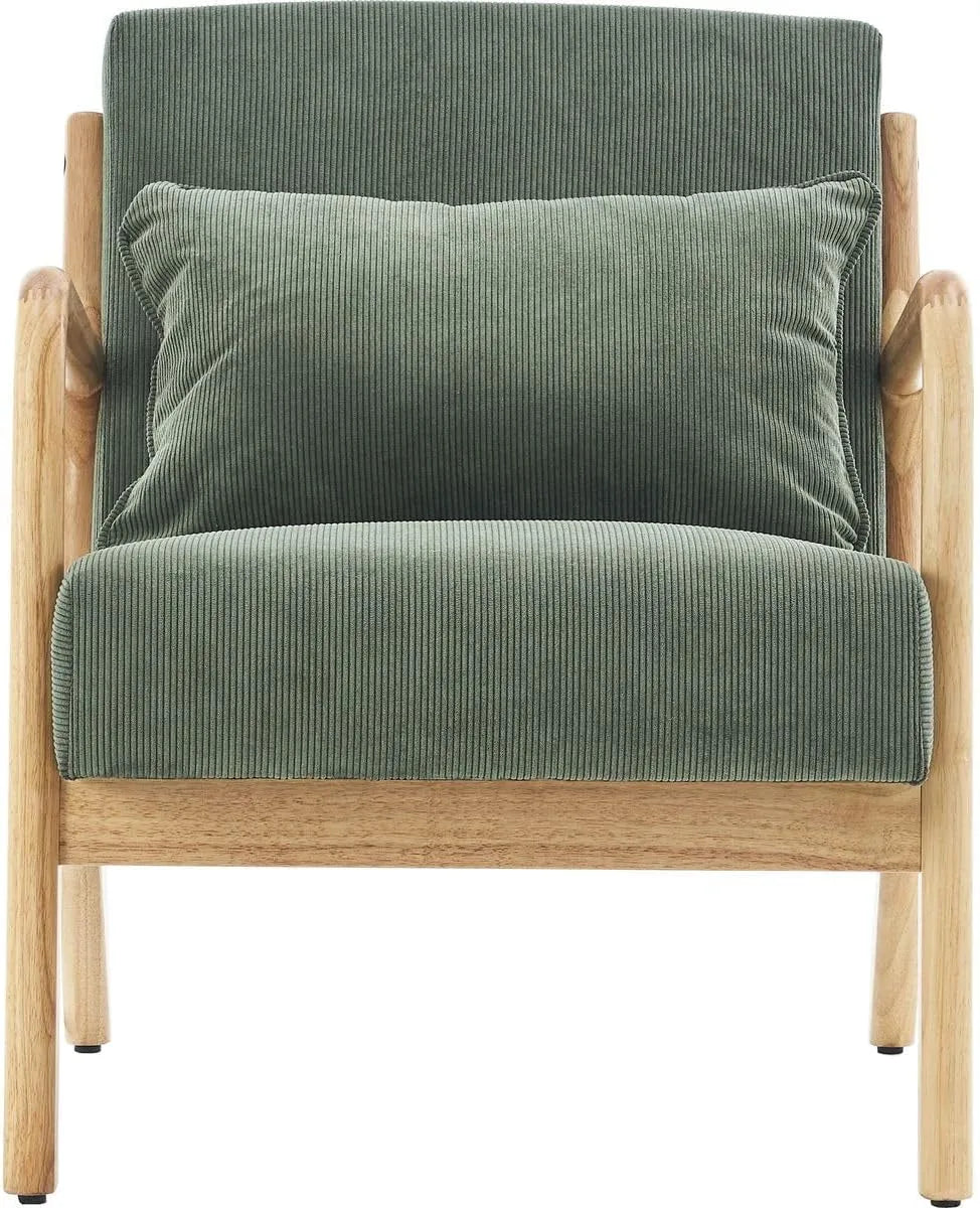 Fauteuil Design en Bois avec Velours Vert Côtelé - Collection Lanna