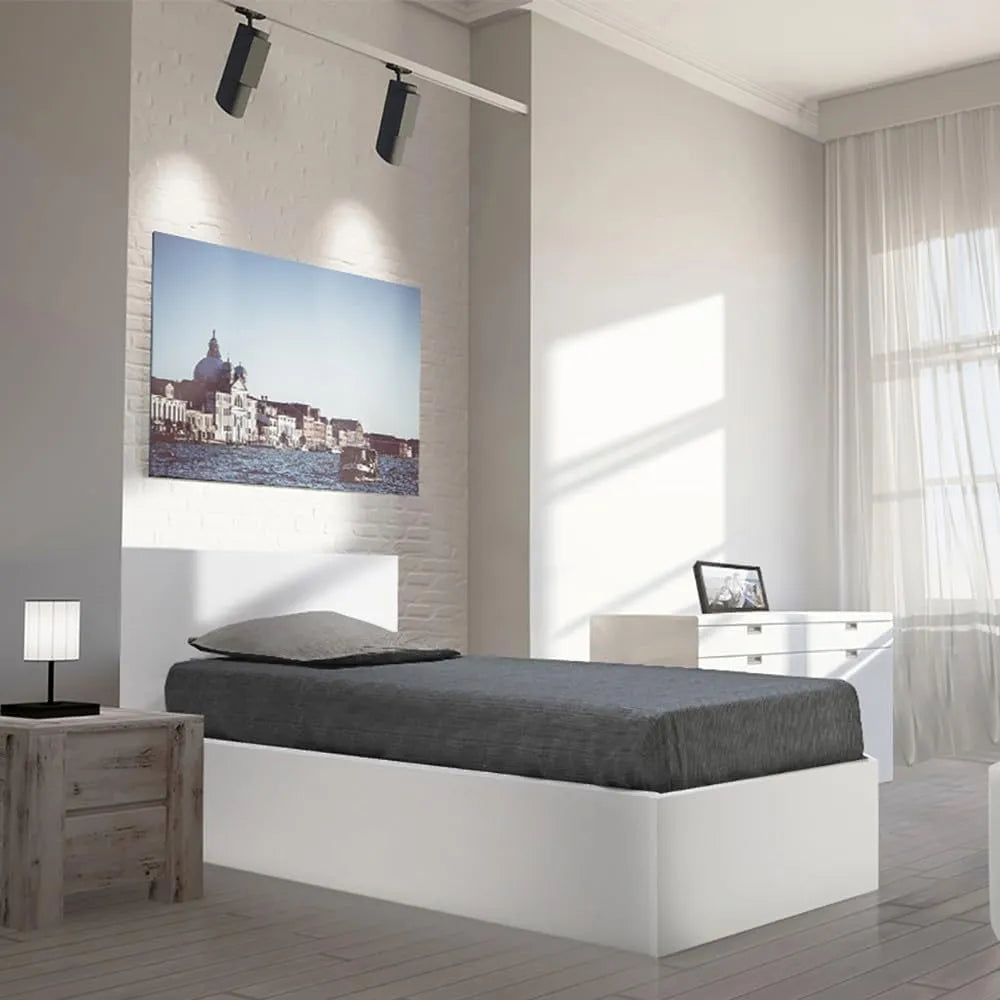 Lit Coffre Madrid 90x190 Blanc avec Sommier - Weber Industries