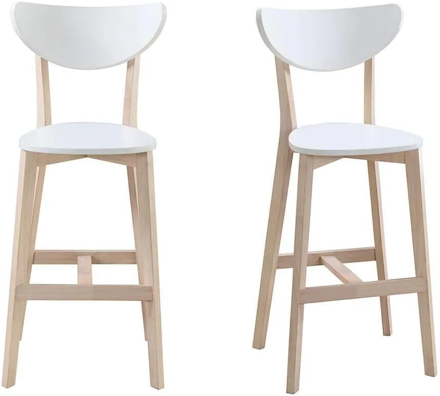 Tabourets de Bar Scandinaves en Bois et Blanc 75 cm - Lot de 2 Leena par Miliboo