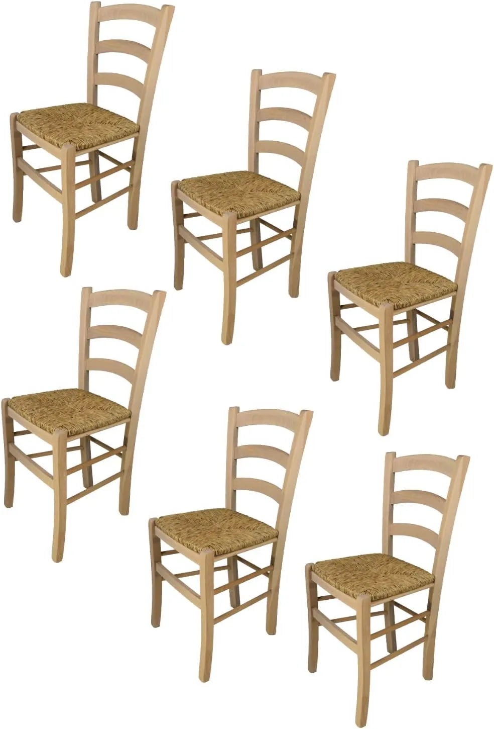 Ensemble de 6 chaises Venezia en bois de hêtre naturel pour cuisine et salle à manger