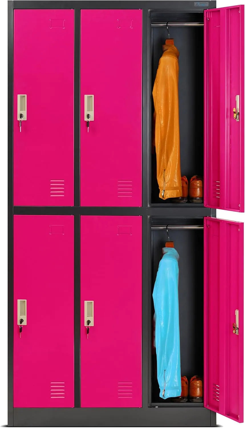 Armoire Métallique à 6 Compartiments avec Porte en Anthracite et Rose - 185x90x45 cm