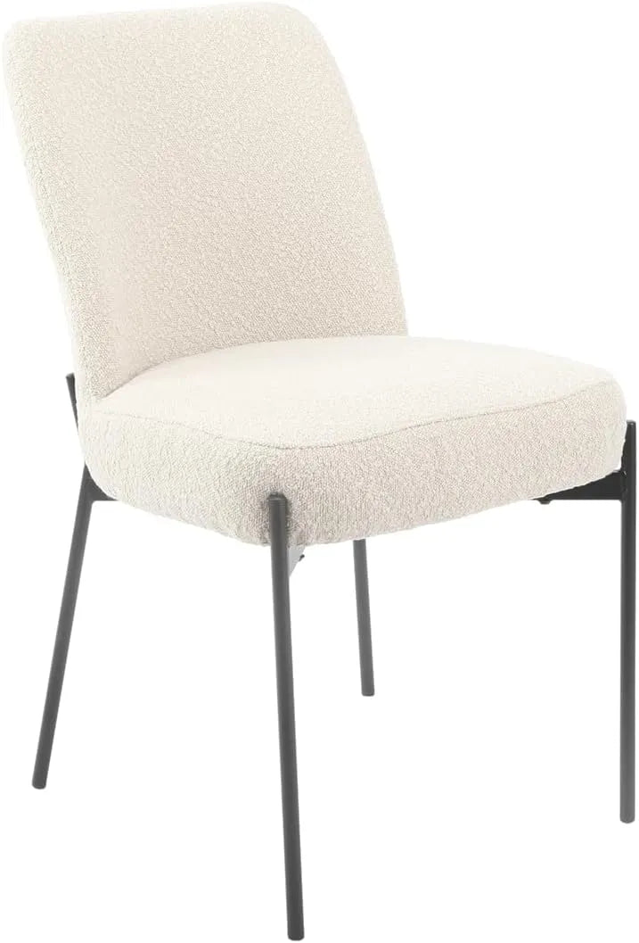 Chaise en Tissu Bouclette Écru avec Pieds en Métal Noir, Style Laine de Mouton