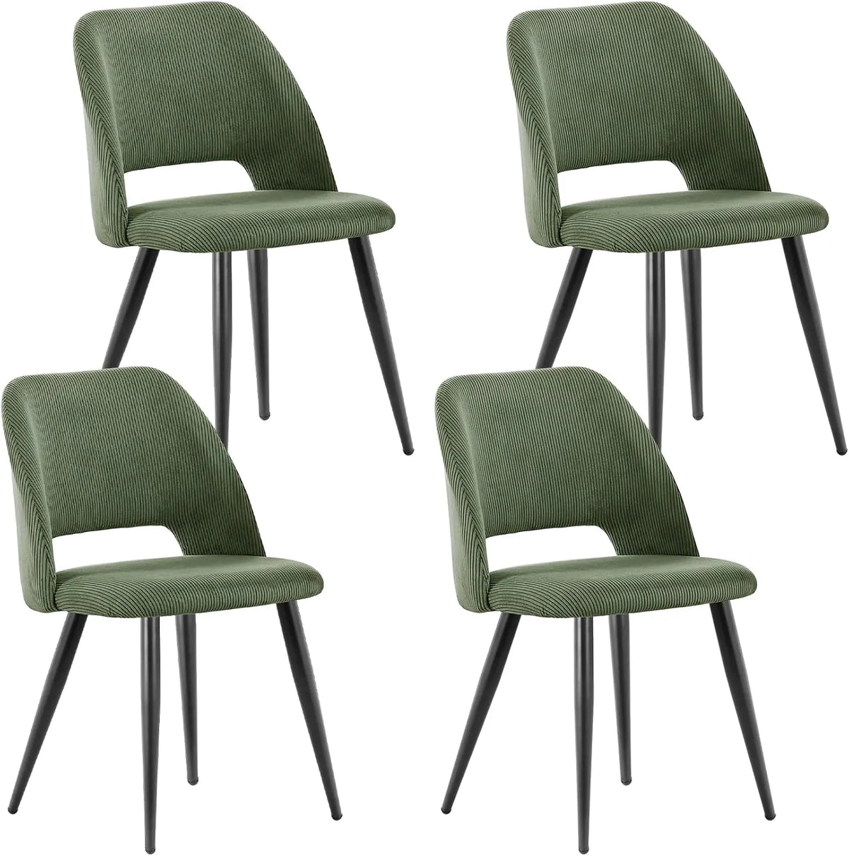 Ensemble de 4 chaises en velours côtelé vert pour salle à manger et cuisine, pieds métalliques robustes