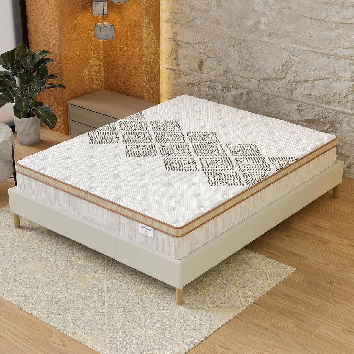 Matelas Hybride Errakis 160x200 cm - Ressorts et Mousse Haute Densité - Épaisseur 28 cm - Confort Hôtel - Antibactérien