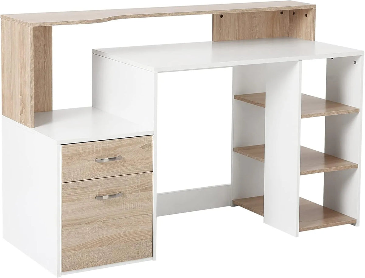 Bureau Informatique Moderne avec Rangement et Étagères Ouvertes