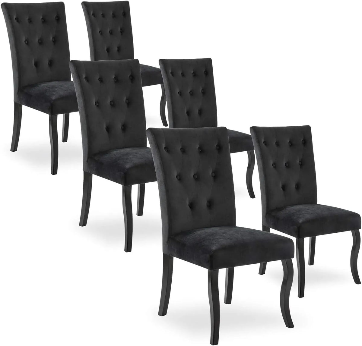 ENSEMBLE DE 6 CHAISES EN VELOURS NOIR AVEC DOSSIER CAPITONNÉ - CHAZA