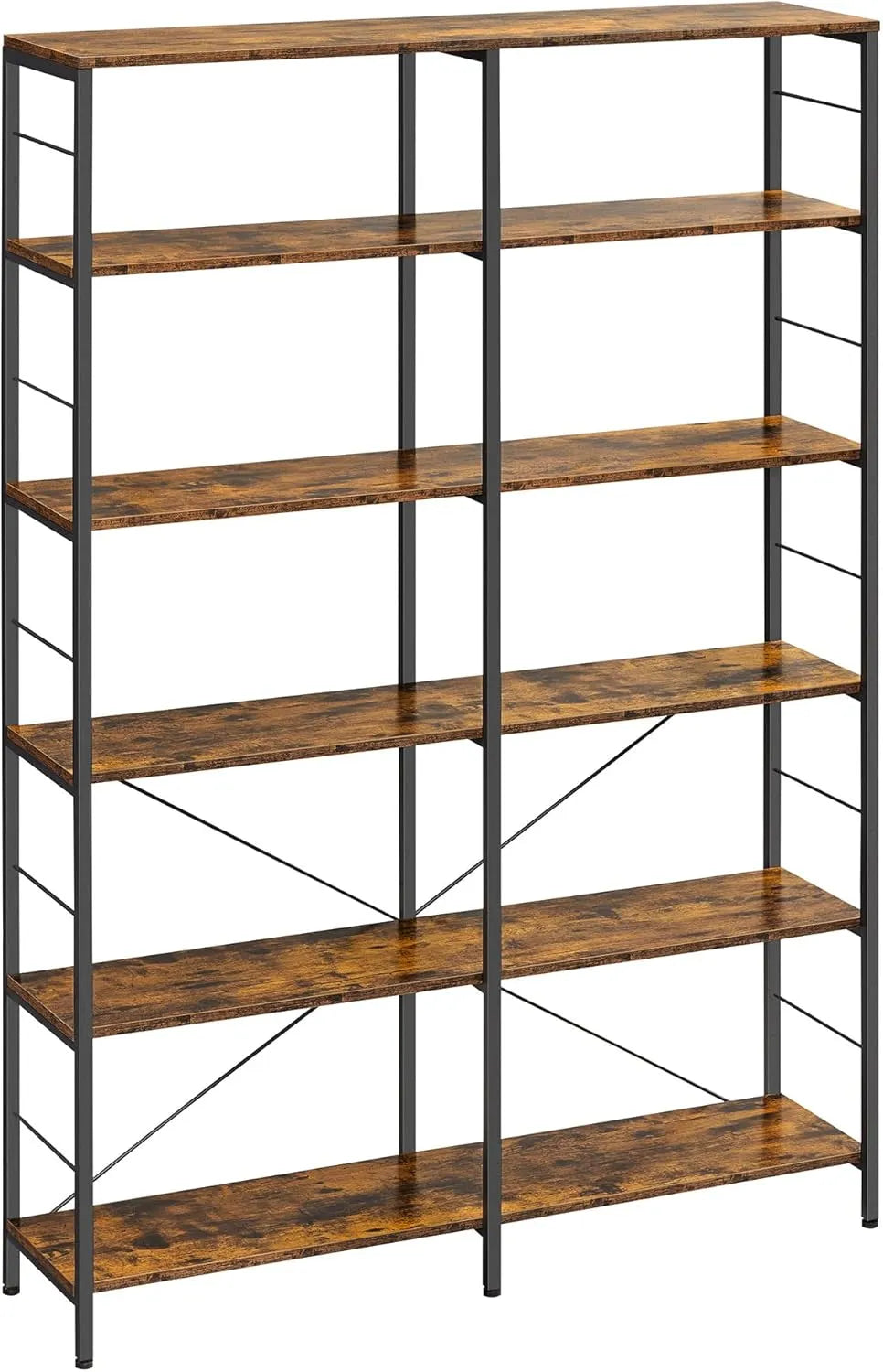 Bibliothèque Industrielle à 6 Niveaux, Étagère de Rangement Vintage, 30 x 120 x 172,5 cm, pour Salon, Bureau et Cuisine
