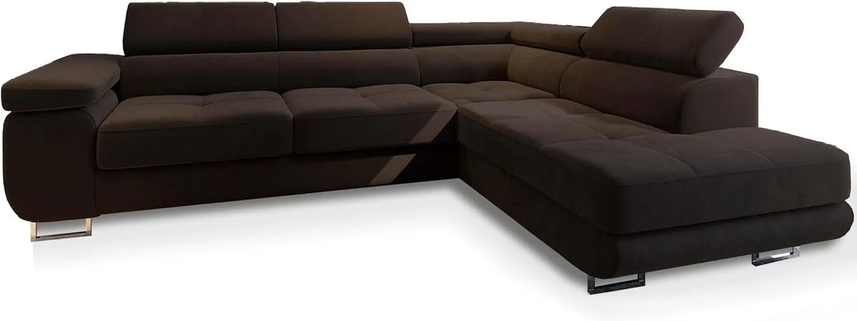 Masseno Canapé d'Angle en L avec Fonction Lit et Coffre - Style Glamour - Marron