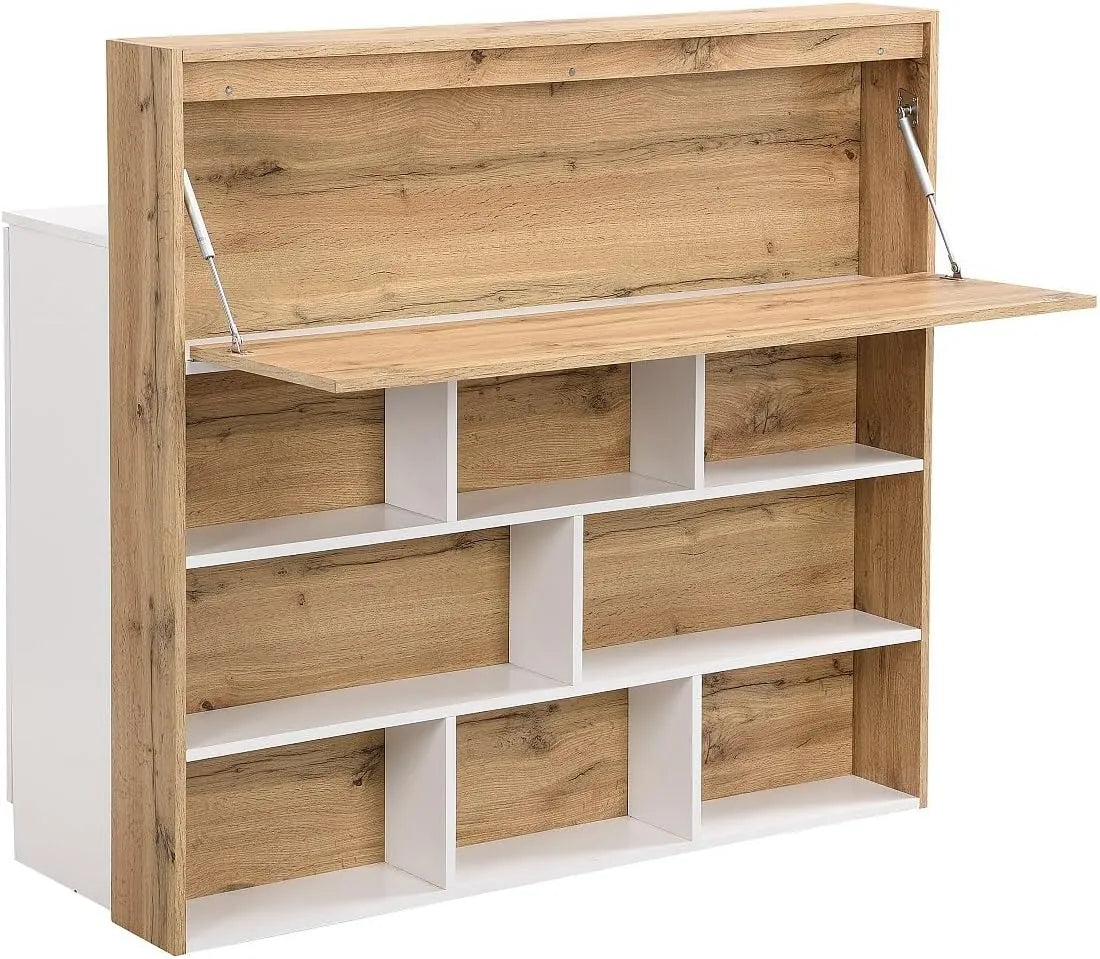Meuble de Bar en MDF avec Portes et Tiroir - Blanc et Bois Naturel - LAMONIA