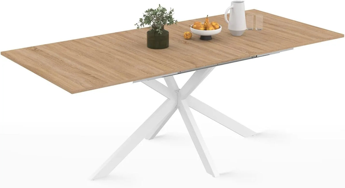 Table à Manger Extensible Alix en Bois et Blanc pour 6 à 10 Personnes, 160-200 cm