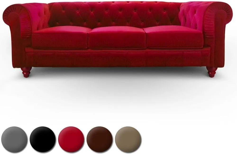 Canapé Chesterfield 3 Places en Velours Rouge par Menzzo