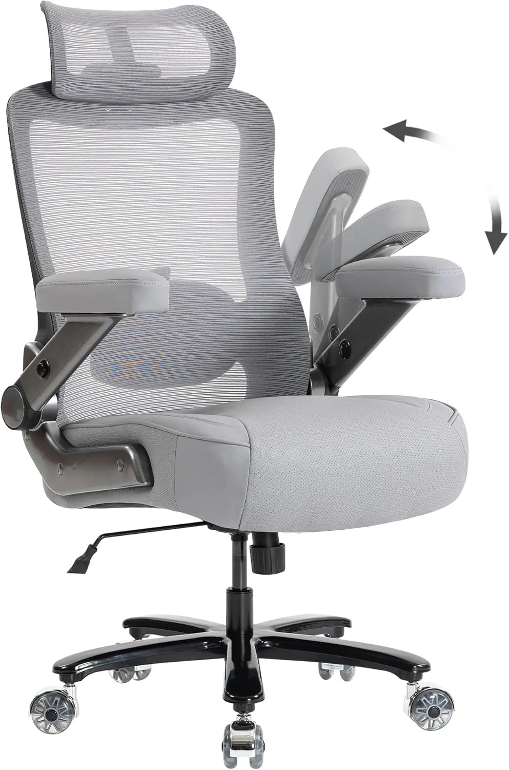 Fauteuil de Bureau Ergonomique Gris avec Accoudoirs Ajustables et Dossier en Maille, Charge 350 kg