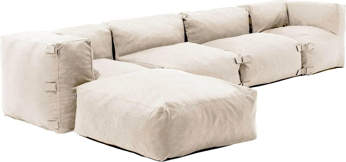 Sectionnel de Jardin Modulable 5 Places Beige - Canapé d'Extérieur Mixi