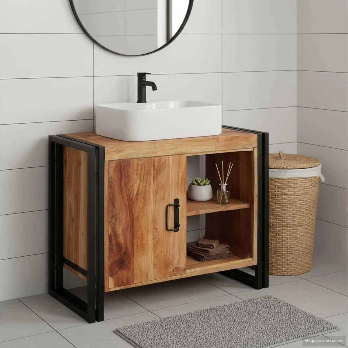 Armoire de salle de bain acacia marron 71x33x58 cm