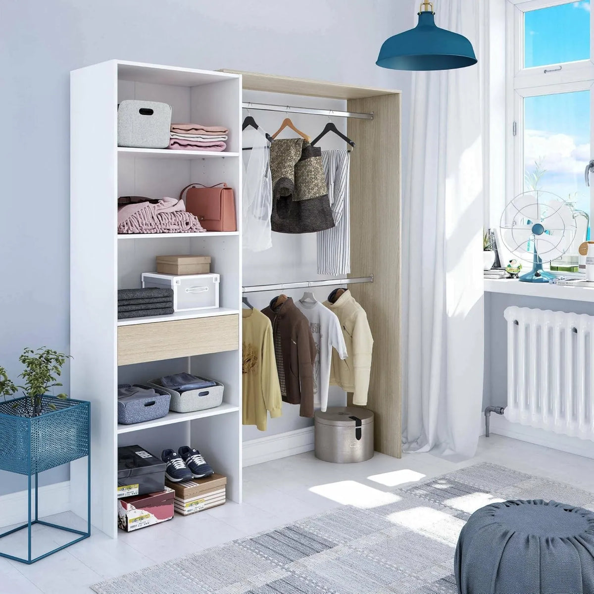 Armoire Ouverte Miramar 158x40x187 cm, Blanc et Chêne