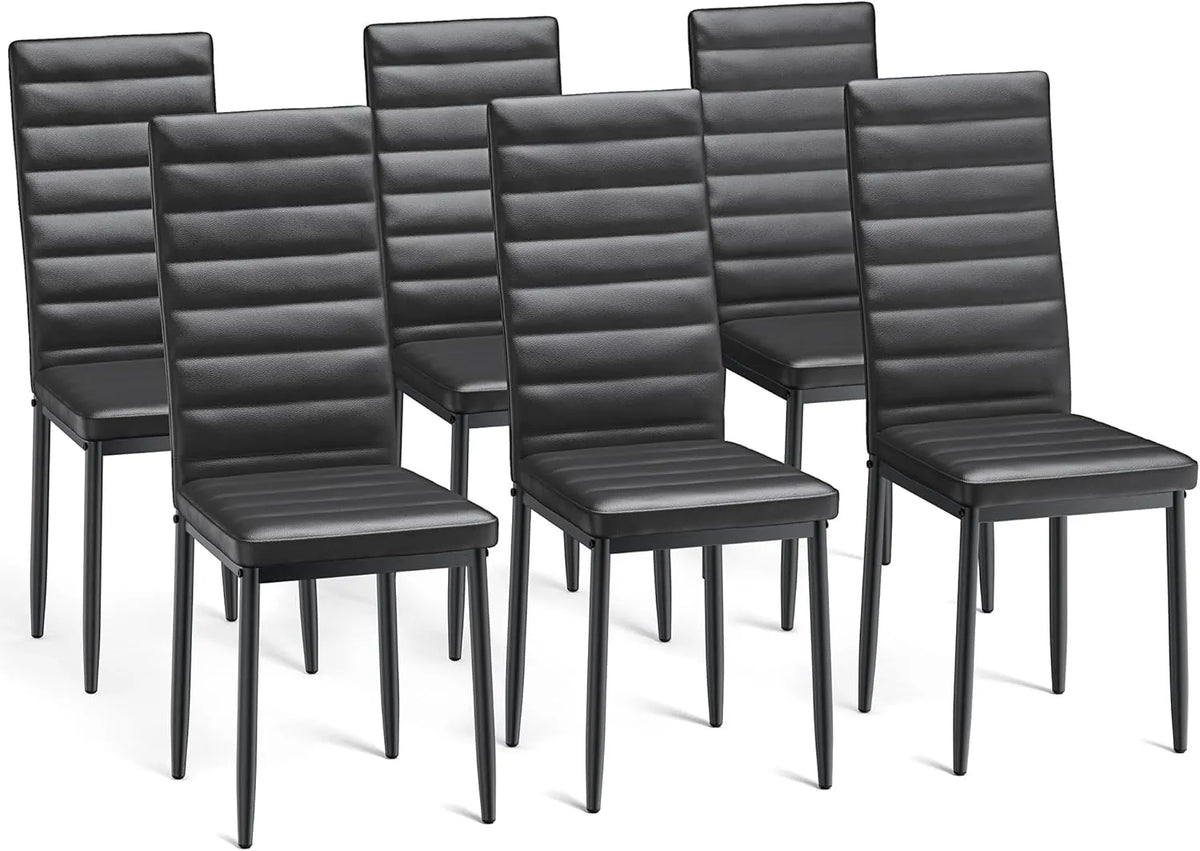 Ensemble de 6 chaises de salle à manger en cuir synthétique noir, design ergonomique avec dossier haut