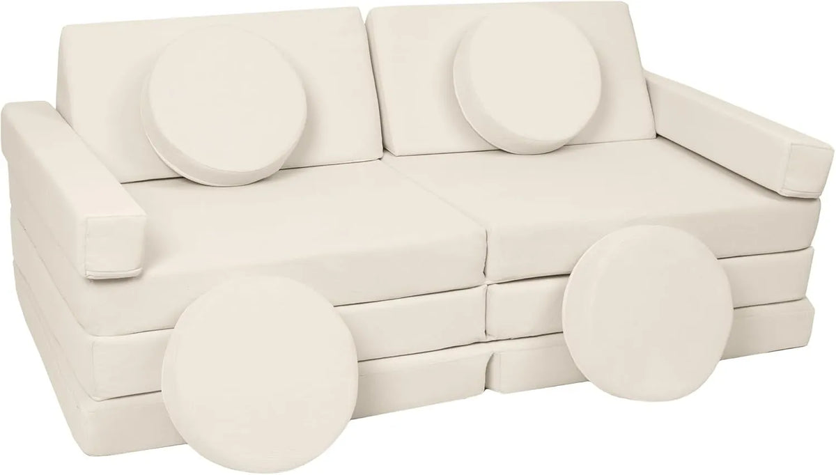 Canapé Modulaire Multifonction Velinda en Mousse avec Volant - Crème