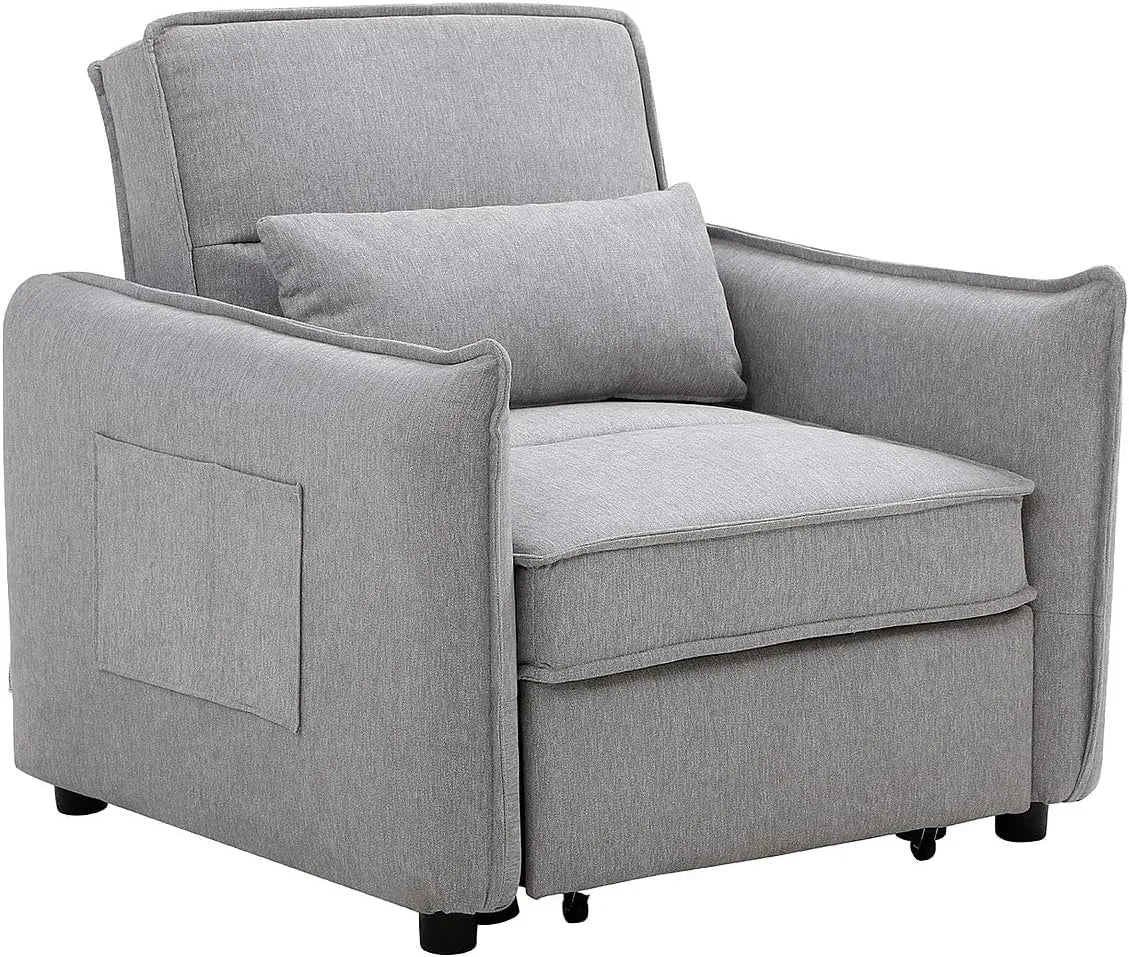 Fauteuil Convertible en Tissu Gris Clair - Modèle FENORA