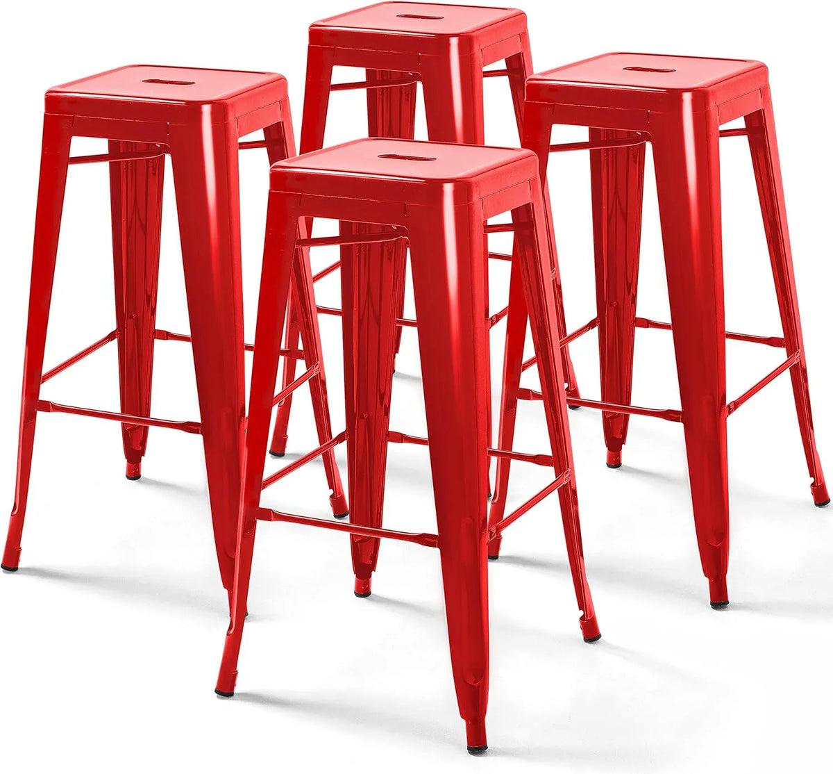 Oviala Ensemble de 4 Tabourets de Bar en Acier Rouge