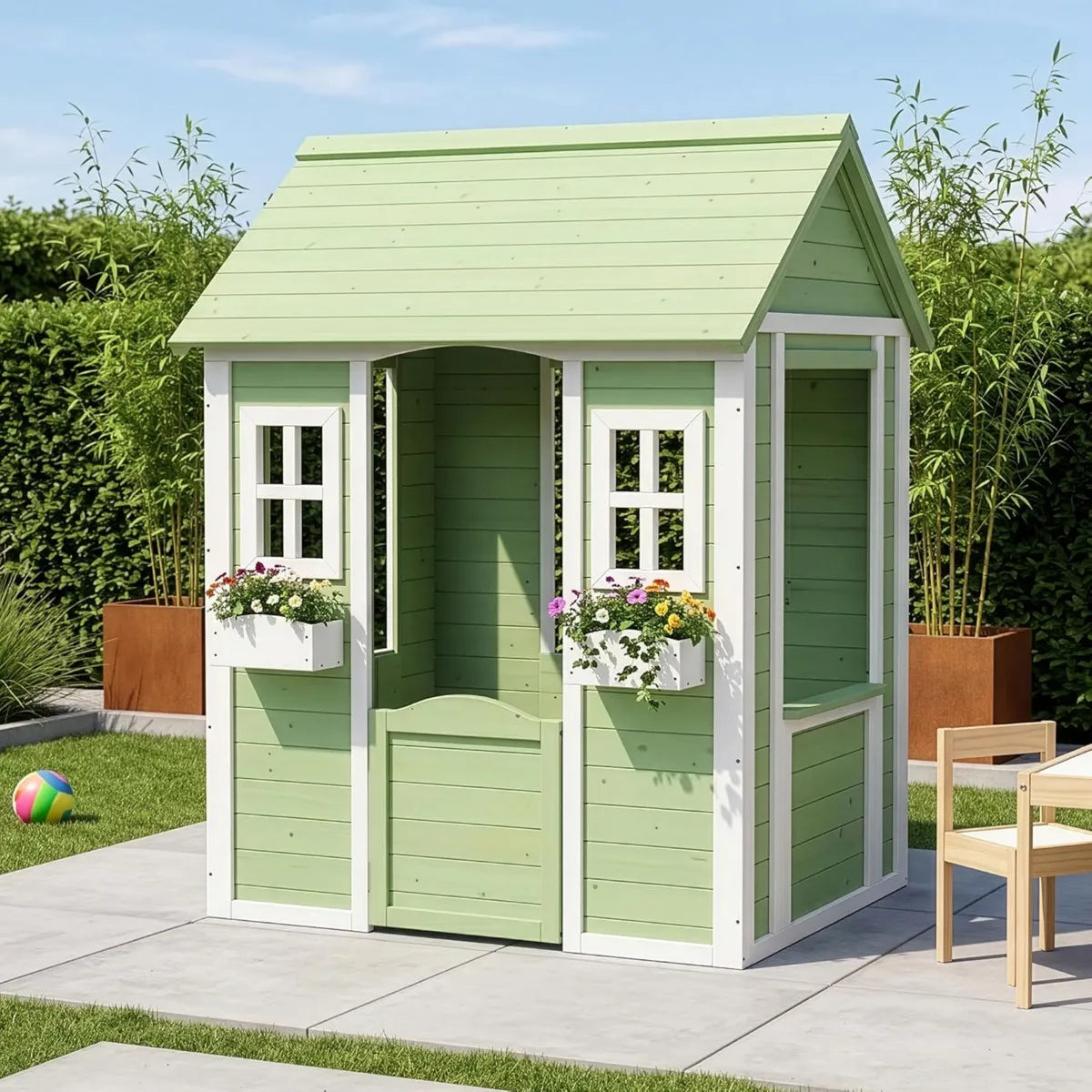Cabane de Jeu pour Enfants en Bois avec Toit Incliné et Jardinières