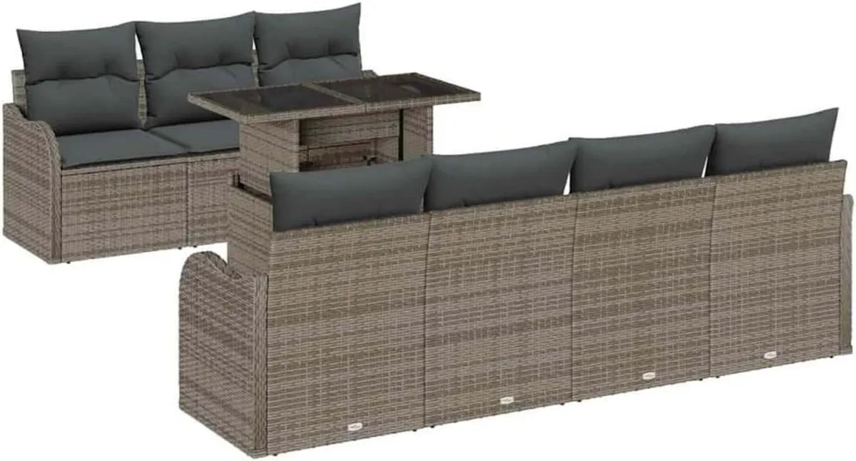 Ensemble de Canapé de Jardin 8 Pièces en Rotin Gris pour Terrasse et Extérieur Moderne