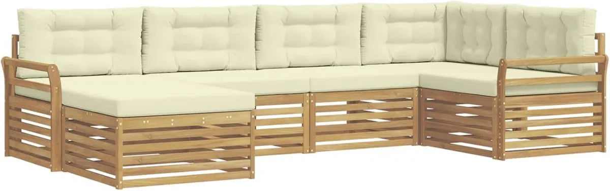 Ensemble de Salon de Jardin 6 Pièces Blanc et Crème, Mobilier Extérieur Moderne, Canapé Sectionnel Durable