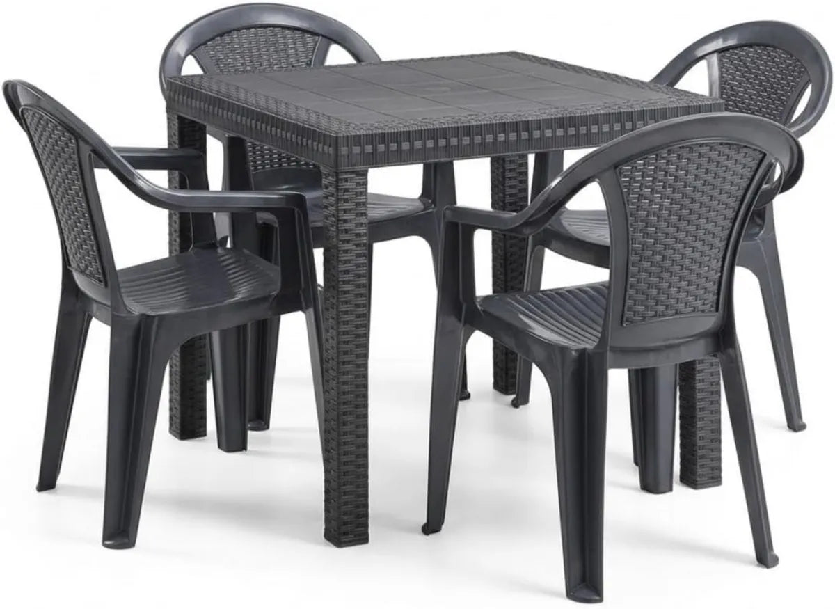 Set de Jardin Tomaino: Table et Chaises en Plastique Imitation Rotin