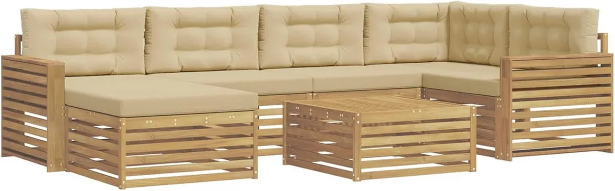 Ensemble de Salon de Jardin 7 Pièces Blanc et Beige, Canapés Extérieurs Modernes Résistants aux Intempéries, Idéal pour Terrasse, Mobilier de Détente Confortable