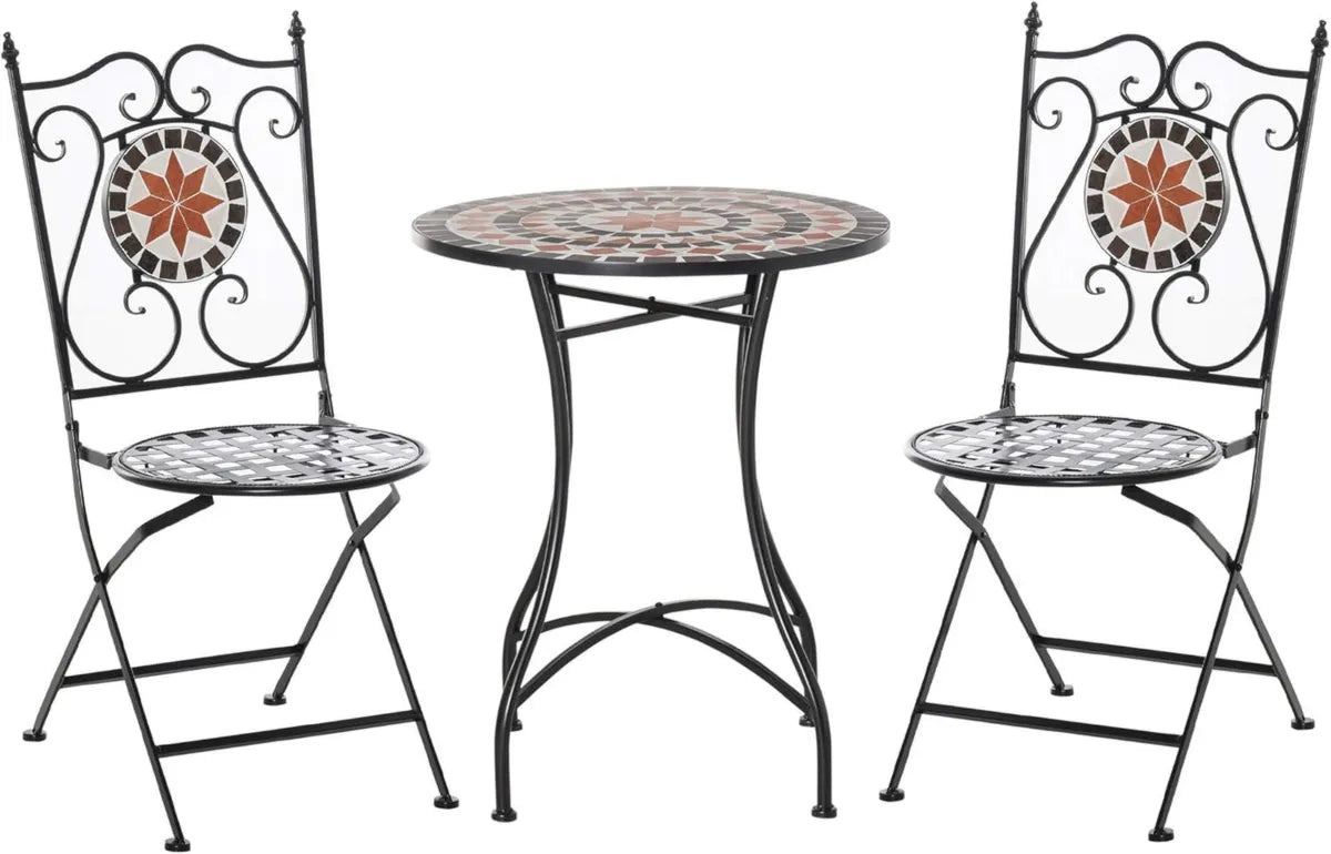 Ensemble Bistro 2 Places en Fer Forgé avec Motif Mosaïque