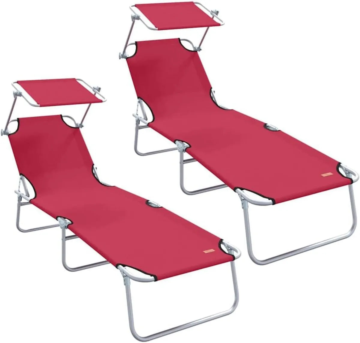 Ensemble de 2 Chaises Longues Réglables en Polyester Rouge pour Terrasse et Piscine