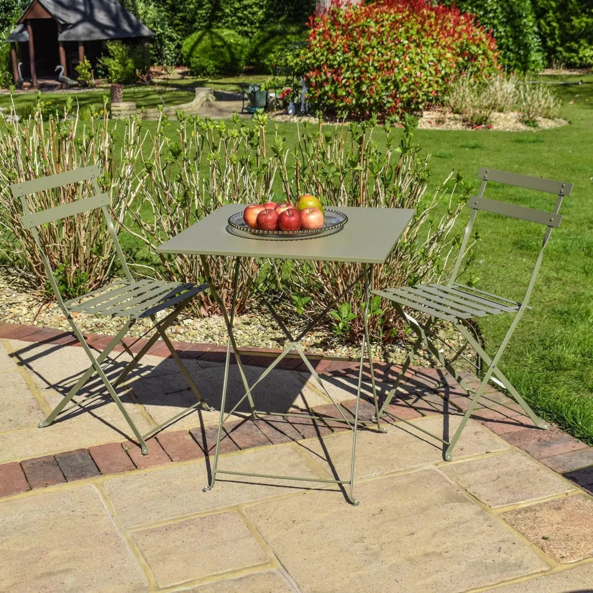 Ensemble de Mobilier de Jardin 3 Pièces Pliantes en Métal - Olive