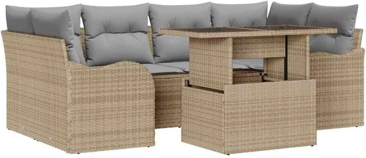 Ensemble de Salon de Jardin 7 Pièces en Rotin Beige Moderne