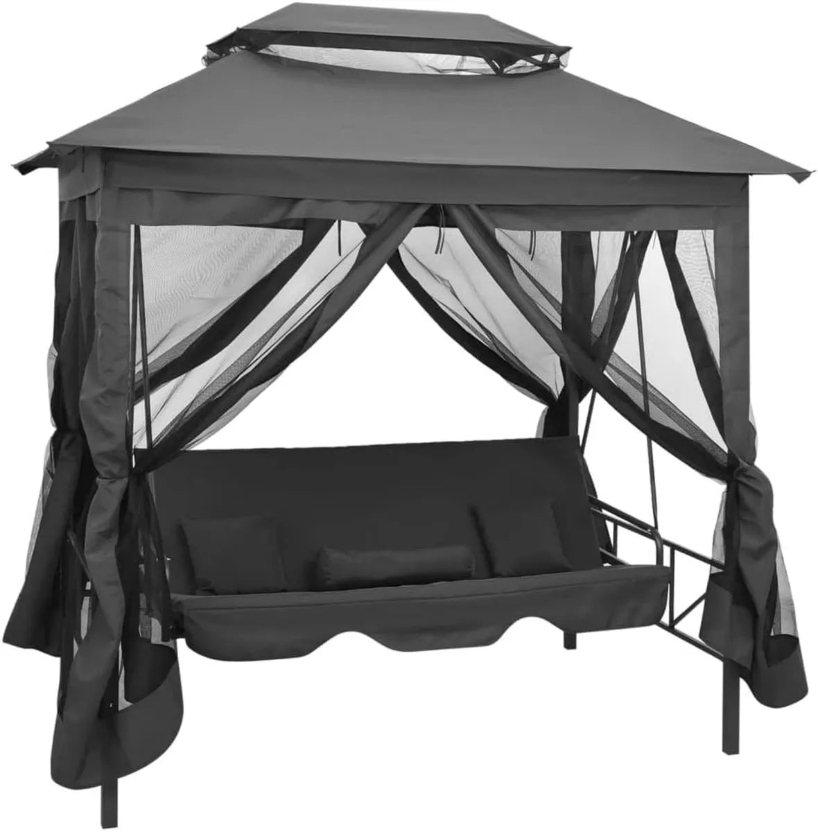 Balancelle de Jardin Convertible avec Auvent, Structure en Acier Anthracite, 220x160x240 cm, Idéale pour Terrasse, Patio et Balcon