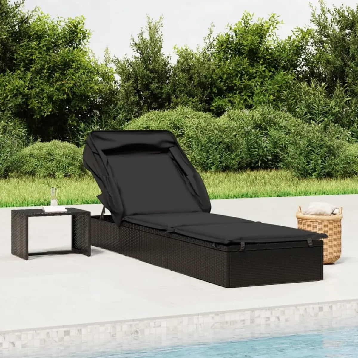 Chaise Longue Extérieure en Résine avec Toit Ajustable, Confort de Jardin et Plage